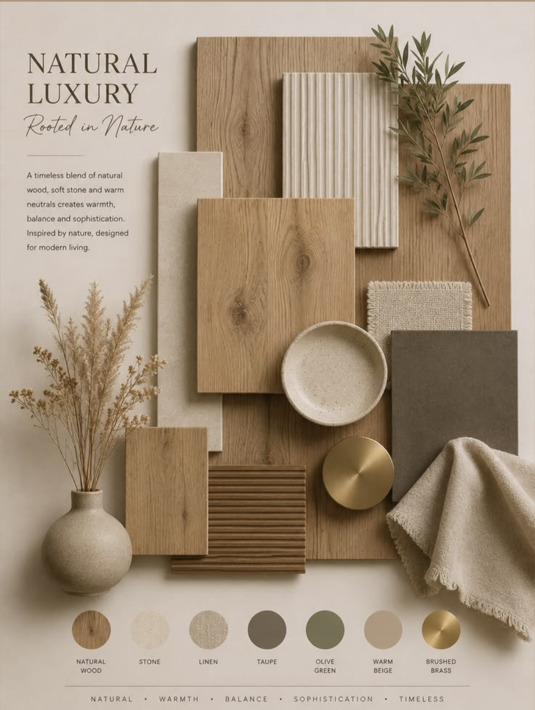 Moodboard interiérových farieb, materiálov a trendov 2